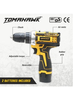 Tomahawk TOMAHAWK T7400 12V Cordless Screwdriver and Drill Machine 1350RPM Reversible switch MultiTorque Clutch 10mm Keyless Chuck 2x15Ah Battery with BMC case  - Image 3