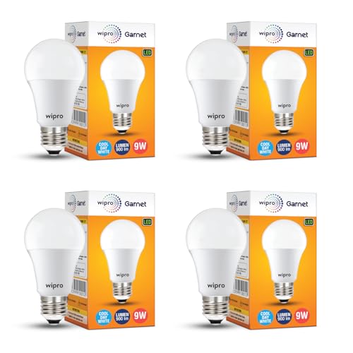wipro Garnet 9W LED Bulb for Home & Office |Cool Day White (6500K) | E27 Base|220 degree Light coverage |4Kv Surge Protection |400V High Voltage Protection |Energy Efficient | Pack of 4 - Image 1