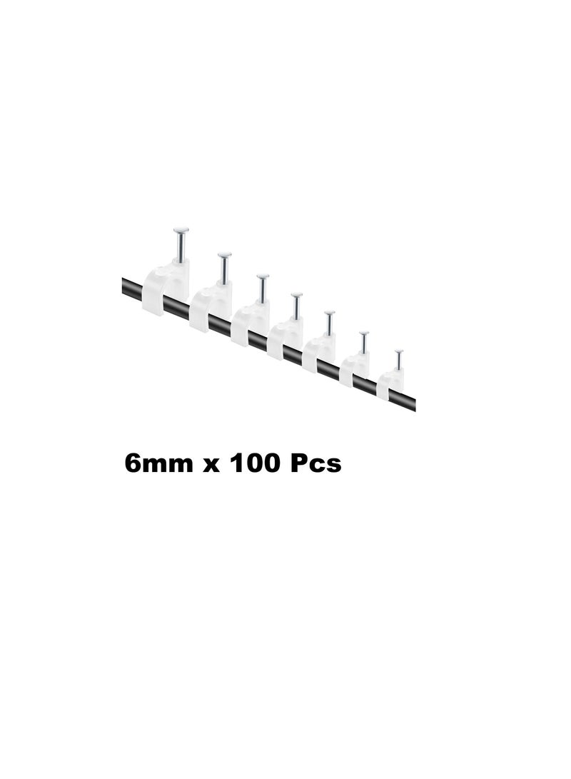 Electrical Cable Wire Round Clips, Steel Nails Tacks Holder for Organizing Electric Wires Cables Lines - White (6mm - 100Pcs) - Image 3