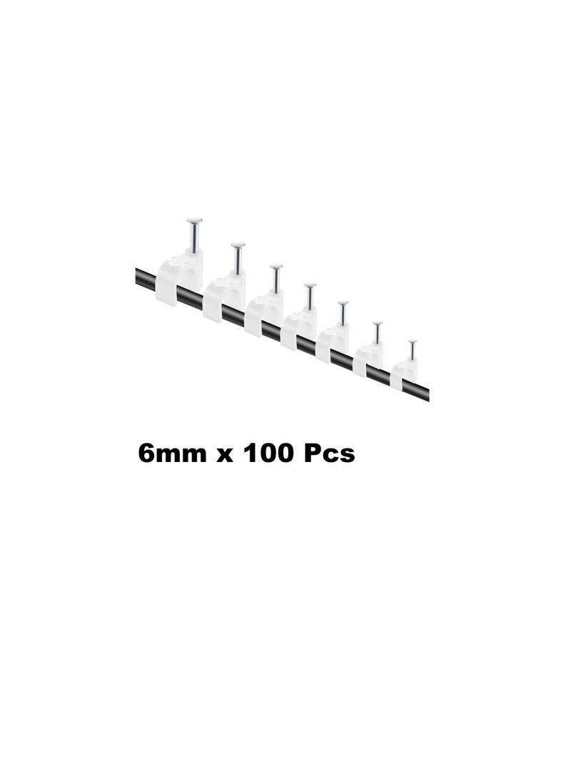 Electrical Cable Wire Round Clips, Steel Nails Tacks Holder for Organizing Electric Wires Cables Lines - White (6mm - 100Pcs) - Image 1