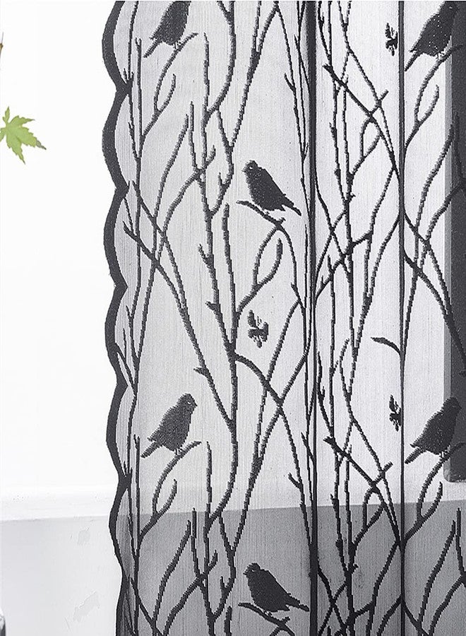 AiFish ستارة دانتيل سوداء شفافة من الفوال لحفلات الزفاف، ستارة بنقشة طيور لغرفة نوم الفتيات، ستارة بحلقات معدنية لغرفة المعيشة، ستائر تول، باب زجاجي منزلق، قطعة واحدة، 55 × 84 بوصة (عرض × طول) - Image 3