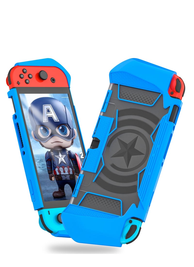 Generic 2021 Nintendo Switch OLED TPU + PC All-in-One Protective Case  Waterproof and Anti-Fingerprint Gaming Console Cover Blue 