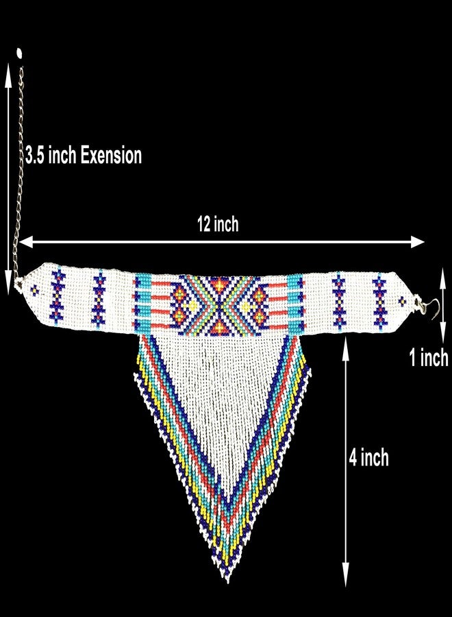 BeadsCorner Native Style Seed Beads Beaded Choker Bib Statement Necklace (White) - Image 2