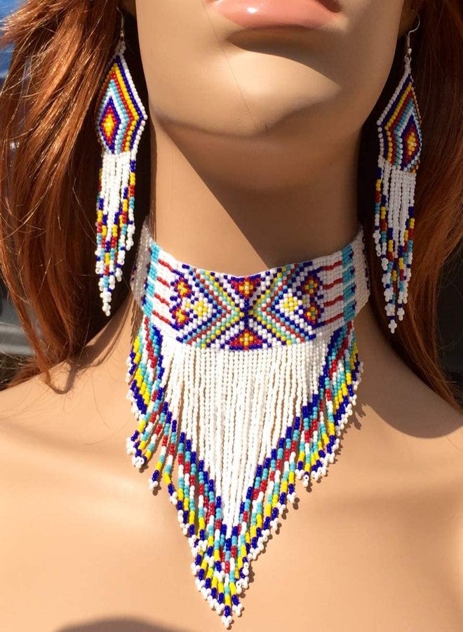 BeadsCorner Native Style Seed Beads Beaded Choker Bib Statement Necklace (White) - Image 5