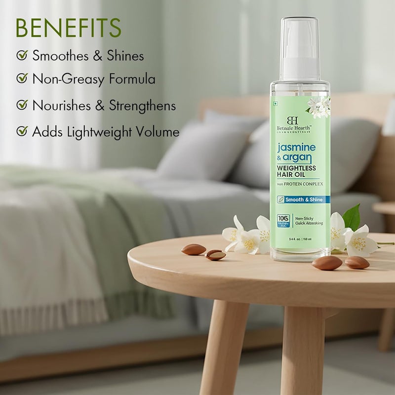 Botanic Hearth Argan & Jasmine Hair Oil for Frizz Control & Lightweight Shine – Light, Non-Greasy Hair Serum for Dry, Frizzy, and Fine Hair – 100 ml (3.4 fl oz) - Image 2