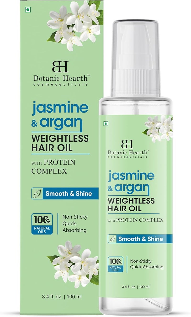 Botanic Hearth Argan & Jasmine Hair Oil for Frizz Control & Lightweight Shine – Light, Non-Greasy Hair Serum for Dry, Frizzy, and Fine Hair – 100 ml (3.4 fl oz) - Image 1