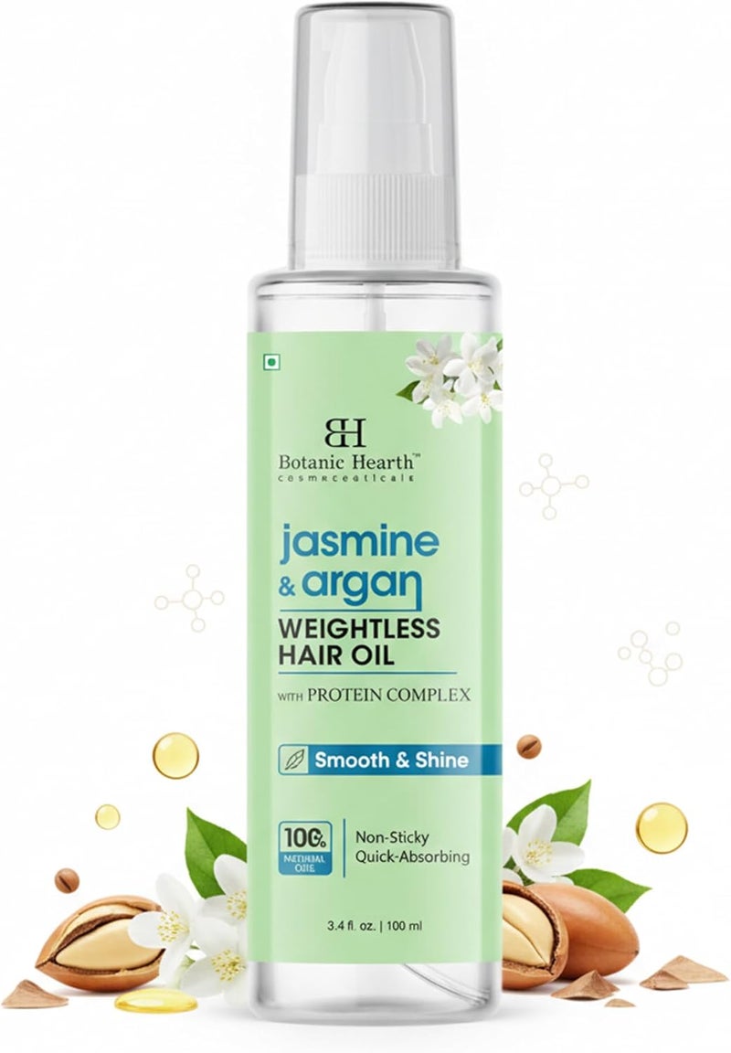 Botanic Hearth Argan & Jasmine Hair Oil for Frizz Control & Lightweight Shine – Light, Non-Greasy Hair Serum for Dry, Frizzy, and Fine Hair – 100 ml (3.4 fl oz) - Image 3