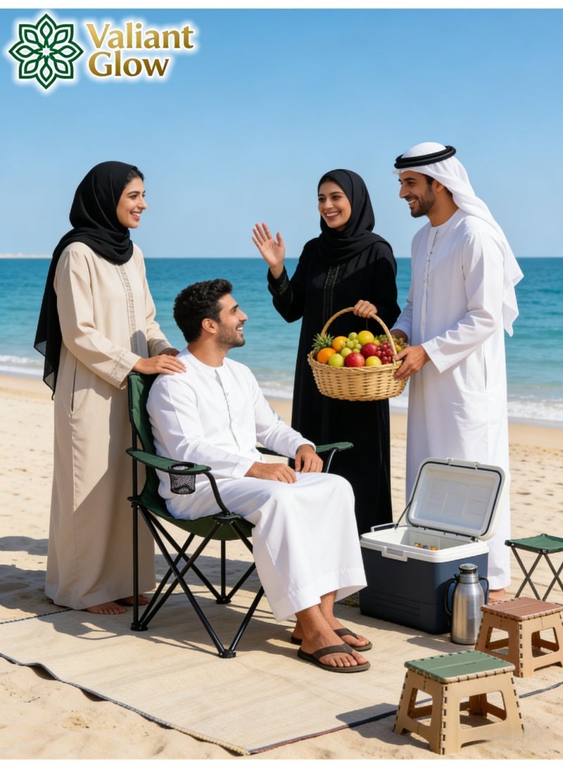 توهج شجاع كرسي تخييم قابل للطي والحمل — سعة تحمل تصل إلى 127 كجم، مزود بإطار فولاذي متين وقماش "أكسفورد"، كرسي خارجي متعدد الاستخدامات للشاطئ والصيد وغيرها؛ خفيف الوزن وسهل الحمل، ويأتي مرفقاً بحقيبة تخزين. - Image 5