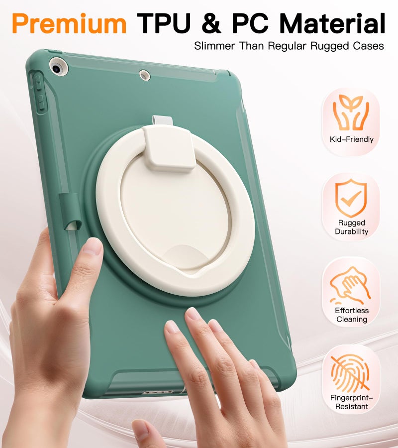 BATYUE Shockproof Case for iPad 7th/8th/9th Gen 2019/2020/2021 | 360Â° Multi-Angle Stand (Portrait & Landscape) & Grip, Built-in Screen Protector, Pencil Holder, Jade Green - Image 2