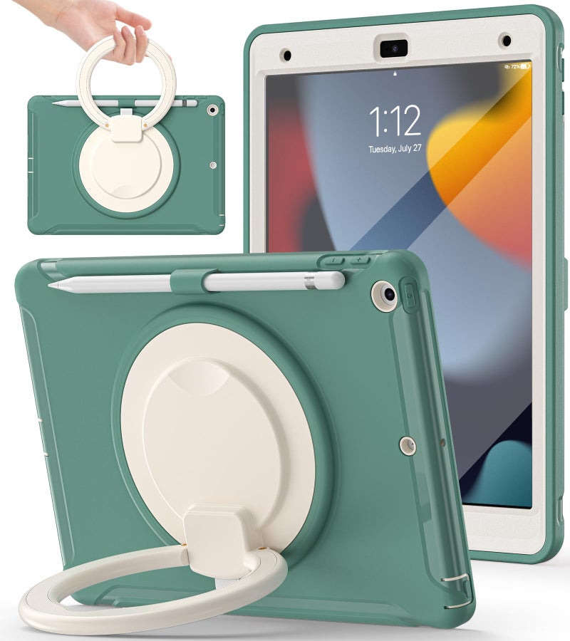 BATYUE Shockproof Case for iPad 7th/8th/9th Gen 2019/2020/2021 | 360Â° Multi-Angle Stand (Portrait & Landscape) & Grip, Built-in Screen Protector, Pencil Holder, Jade Green - Image 1