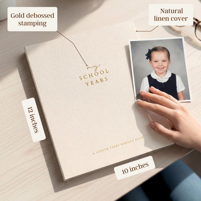 Peachly My School Years Memory Book for Kids & School Photo Album â€“ School Picture Photo Album Childhood Memory Book - School Keepsake Organizer School Days (Beige - Preschool to 12th Grade) - Image 3