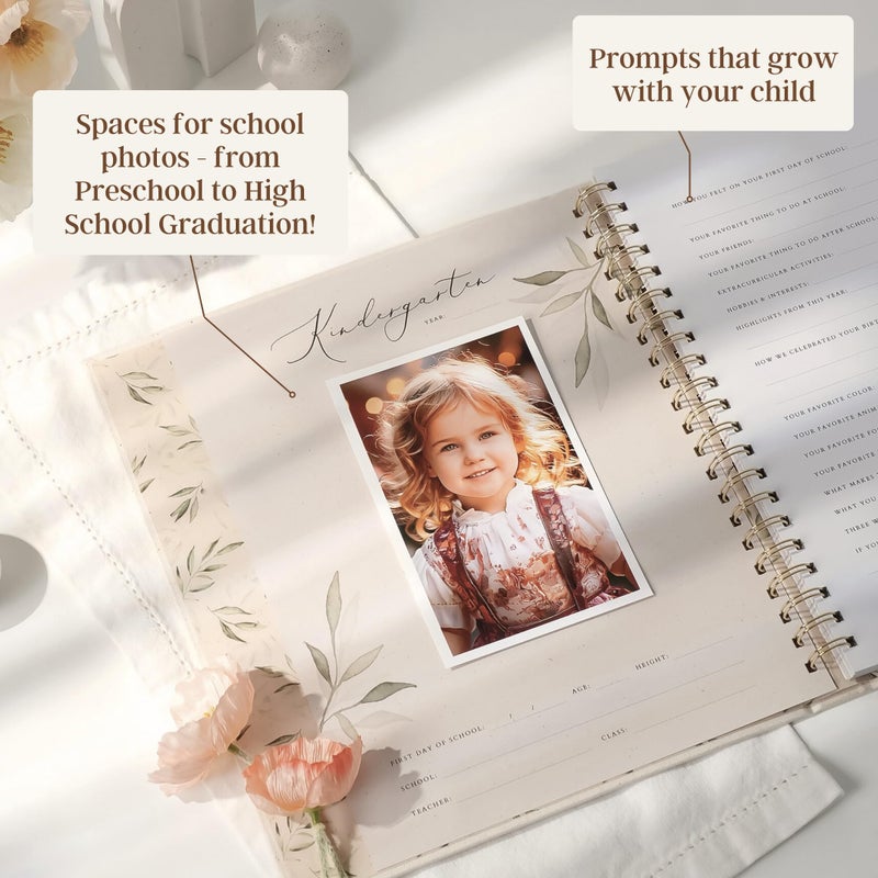 Peachly My School Years Memory Book for Kids & School Photo Album â€“ School Picture Photo Album Childhood Memory Book - School Keepsake Organizer School Days (Beige - Preschool to 12th Grade) - Image 4