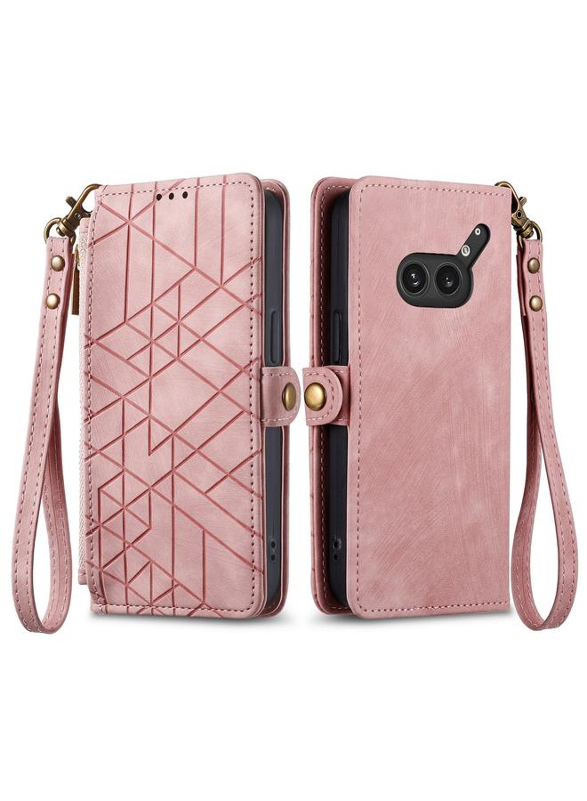 S-TOP Case For Nothing Phone 2a Plus Geometric Zipper Wallet Side Buckle Leather Phone Case - Image 2