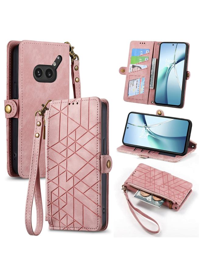 S-TOP Case For Nothing Phone 2a Plus Geometric Zipper Wallet Side Buckle Leather Phone Case - Image 1