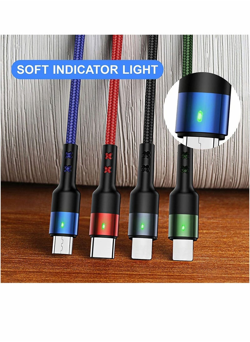 Multi Charging Cable 4 in 1 Nylon Braided 4FT 1.2M Multiple USB Cord Adapter Type C Micro Port Connectors Compatible with iphone Cell Phones Tablets and More