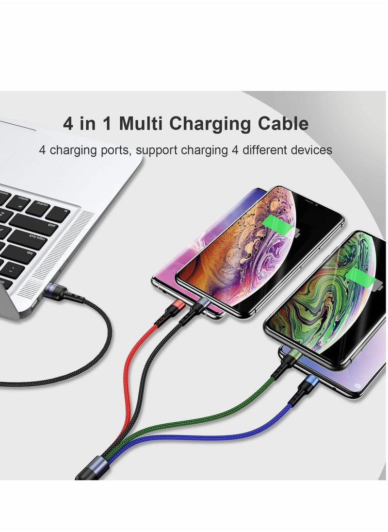 Multi Charging Cable 4 in 1 Nylon Braided 4FT 1.2M Multiple USB Cord Adapter Type C Micro Port Connectors Compatible with iphone Cell Phones Tablets and More