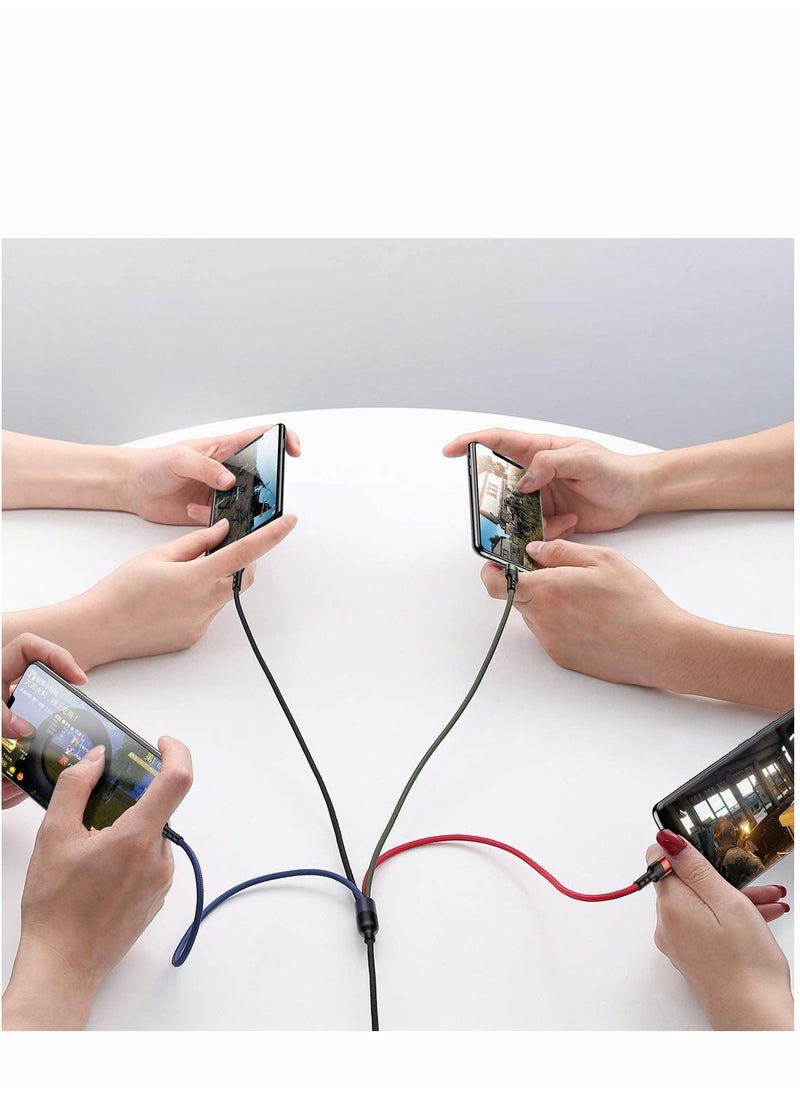 Multi Charging Cable 4 in 1 Nylon Braided 4FT 1.2M Multiple USB Cord Adapter Type C Micro Port Connectors Compatible with iphone Cell Phones Tablets and More