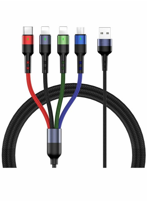 Multi Charging Cable 4 in 1 Nylon Braided 4FT 1.2M Multiple USB Cord Adapter Type C Micro Port Connectors Compatible with iphone Cell Phones Tablets and More