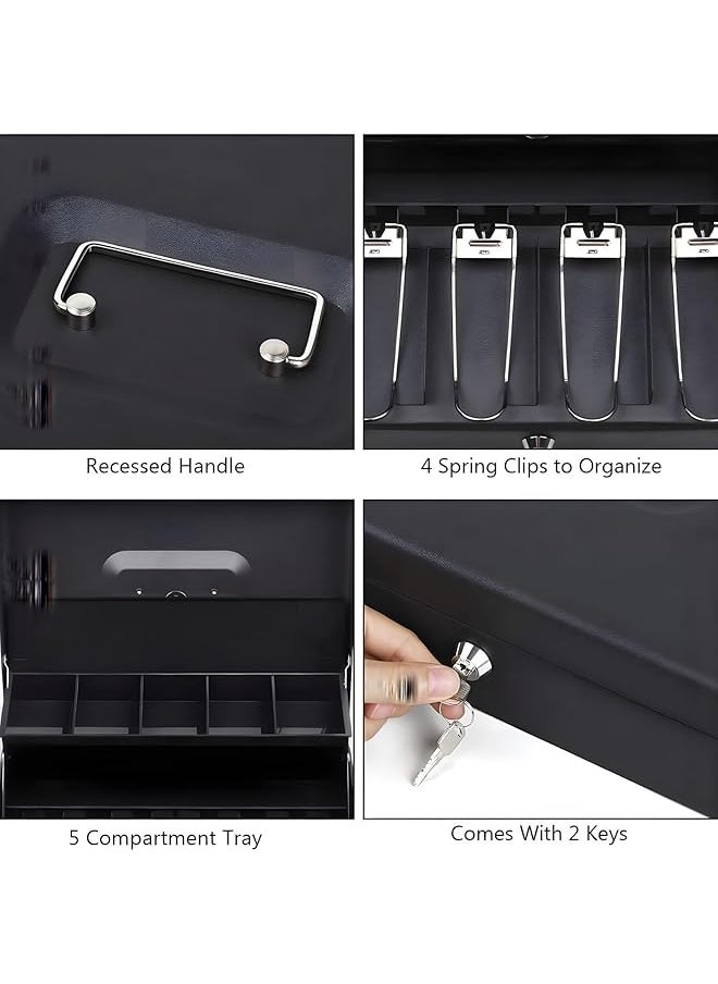 X spring Large Cash Box Black Upgrade Cash Box With 2 Keys Tiered Coin Tray With Lid 5 Compartment Cash Lock Box For Yard Sale Garage Sale And Small Business（30 24 9Cm）  - Image 4