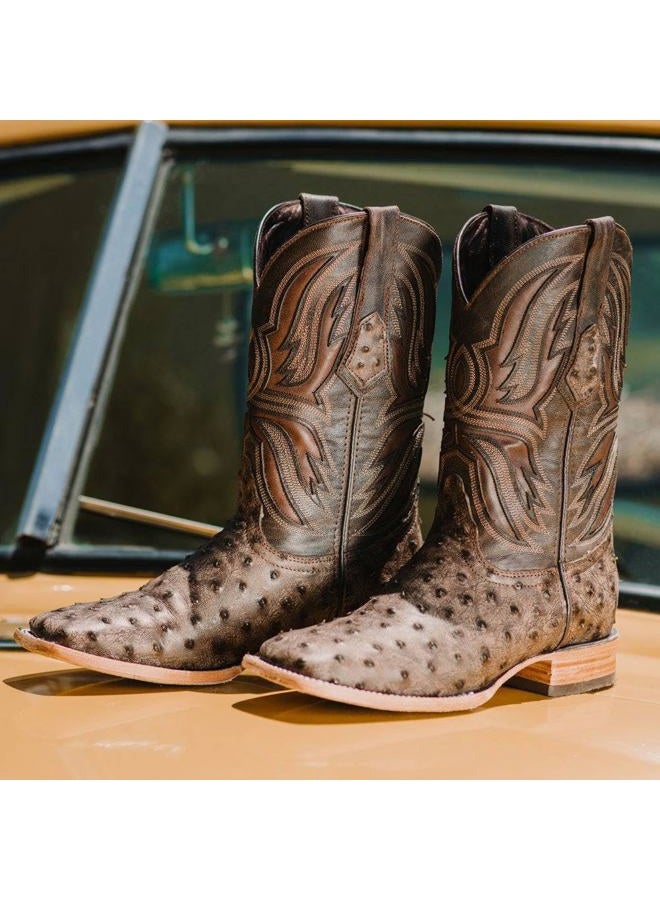 Soto Boots أحذية رعاة البقر للرجال H50031 بطبعة النعام، 8.5 بني - Image 3