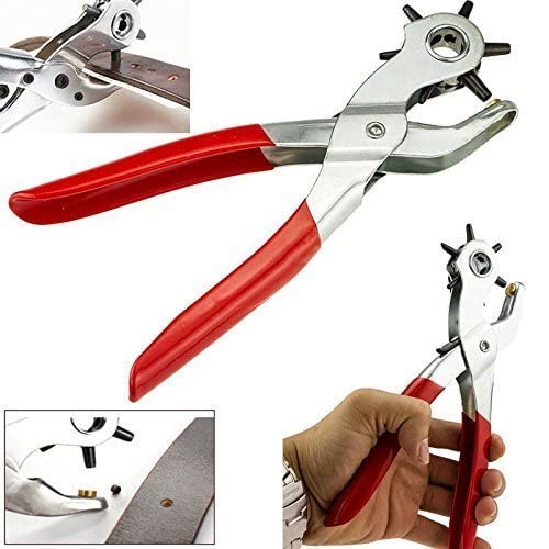 GETZET GETZET Punch Hole Pliers Hand Tool Metal Household Belt Grip for Leather with 6 size Hole watchband canvas rubber dog collars Home or Craft Projects Pincer Plier Red Silver  - Image 4