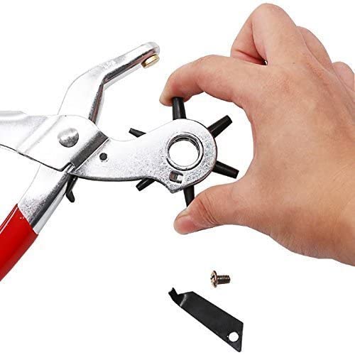 GETZET GETZET Punch Hole Pliers Hand Tool Metal Household Belt Grip for Leather with 6 size Hole watchband canvas rubber dog collars Home or Craft Projects Pincer Plier Red Silver  - Image 3