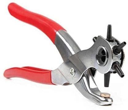 GETZET GETZET Punch Hole Pliers Hand Tool Metal Household Belt Grip for Leather with 6 size Hole watchband canvas rubber dog collars Home or Craft Projects Pincer Plier Red Silver  - Image 1