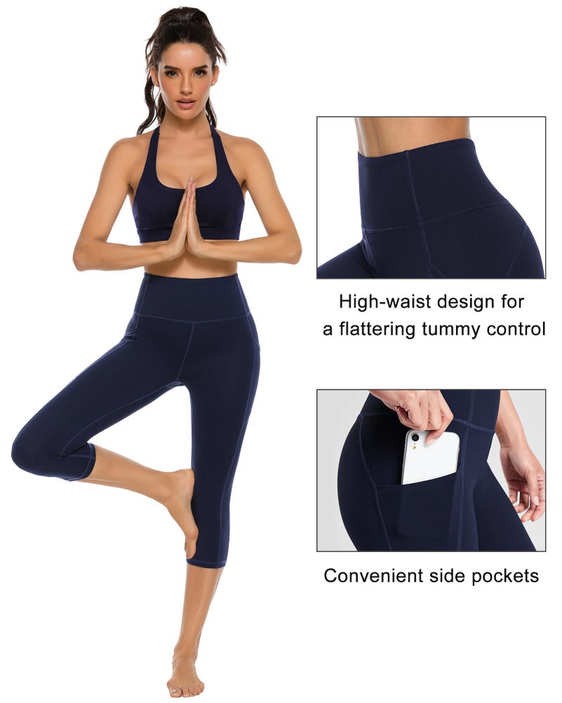 Stelle Womens High Waisted Legging Yoga Pants with Pockets for Gym Workout (Cotton Like Softness-Navy, Large) - Image 4
