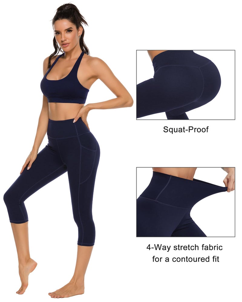 Stelle Womens High Waisted Legging Yoga Pants with Pockets for Gym Workout (Cotton Like Softness-Navy, Large) - Image 5