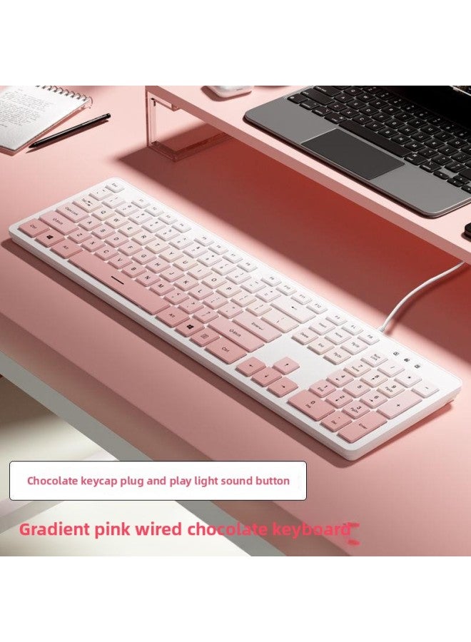 Chocolate Mute Wired Keyboard Punk External Computer Laptop Usb Home Game Office Typing-Color:Square Keycap Gradient Pink Keyboard 【light Key Sound】 - Official Standard Configuration - Single Keyboard