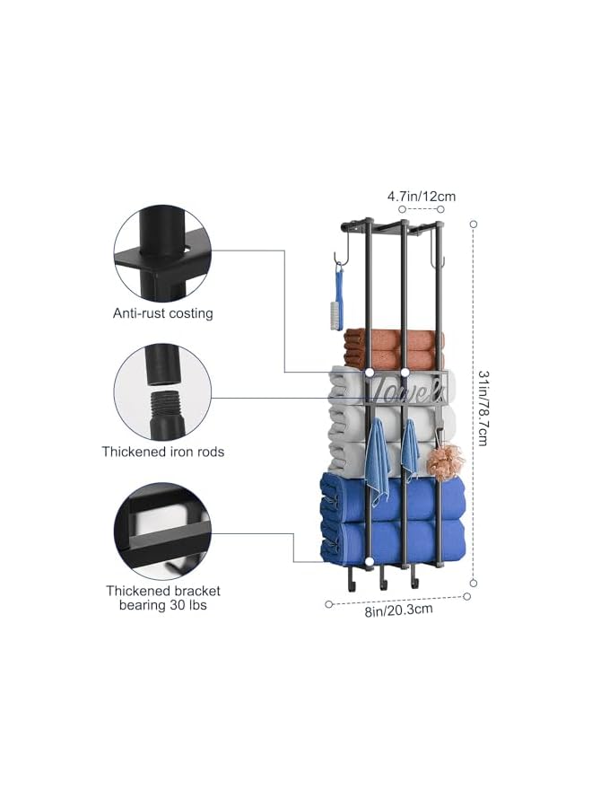 erorex Towel Racks, For Bathroom Towel Storage Rack, 3-Bar Wall Rolled Towel Holder Carbon Steel - Image 2