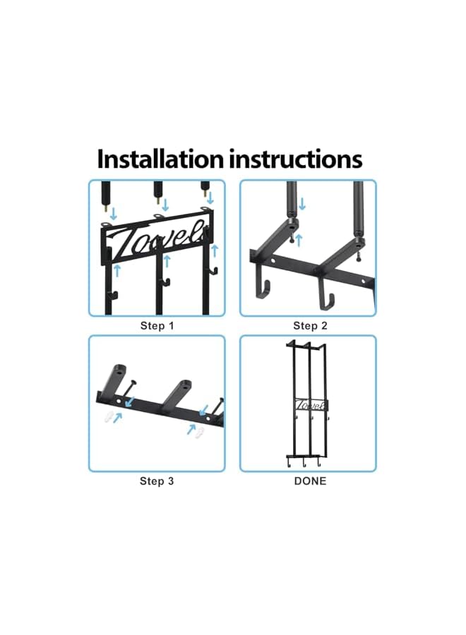 erorex Towel Racks, For Bathroom Towel Storage Rack, 3-Bar Wall Rolled Towel Holder Carbon Steel - Image 5