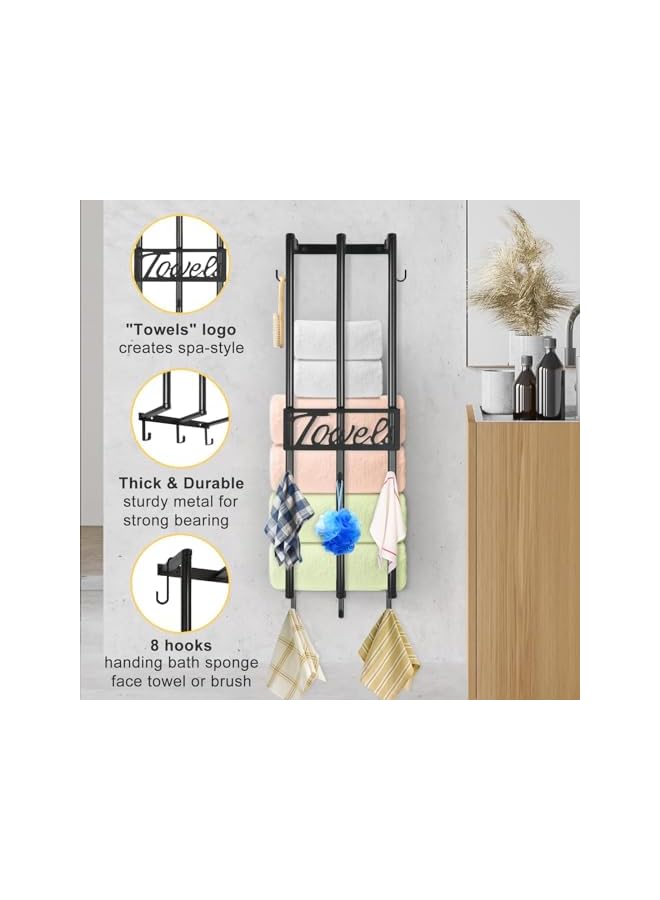 erorex Towel Racks, For Bathroom Towel Storage Rack, 3-Bar Wall Rolled Towel Holder Carbon Steel - Image 4
