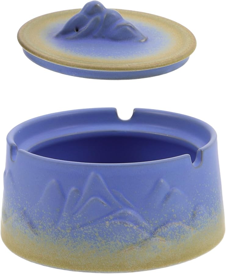 Ceramic Windproof Ashtray with Lid Retro Portable Ash Holder for Home Office Outdoor - Image 1