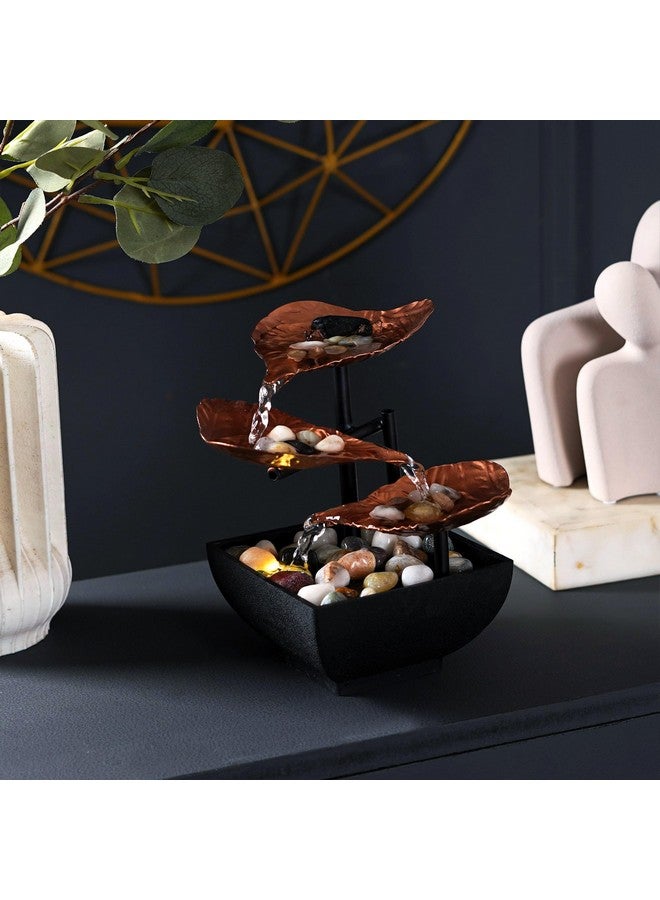 The Artment your artistic apartment The Artment Your Artistic Apartment Modern Decorative Showpiece Emerald Leaf Water Fountain for Table Top, Living Room, Offie, Home Decor (Height - 20 CM), Metal  - Image 4