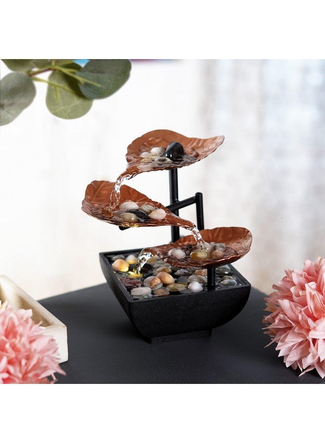 The Artment your artistic apartment The Artment Your Artistic Apartment Modern Decorative Showpiece Emerald Leaf Water Fountain for Table Top, Living Room, Offie, Home Decor (Height - 20 CM), Metal  - Image 1