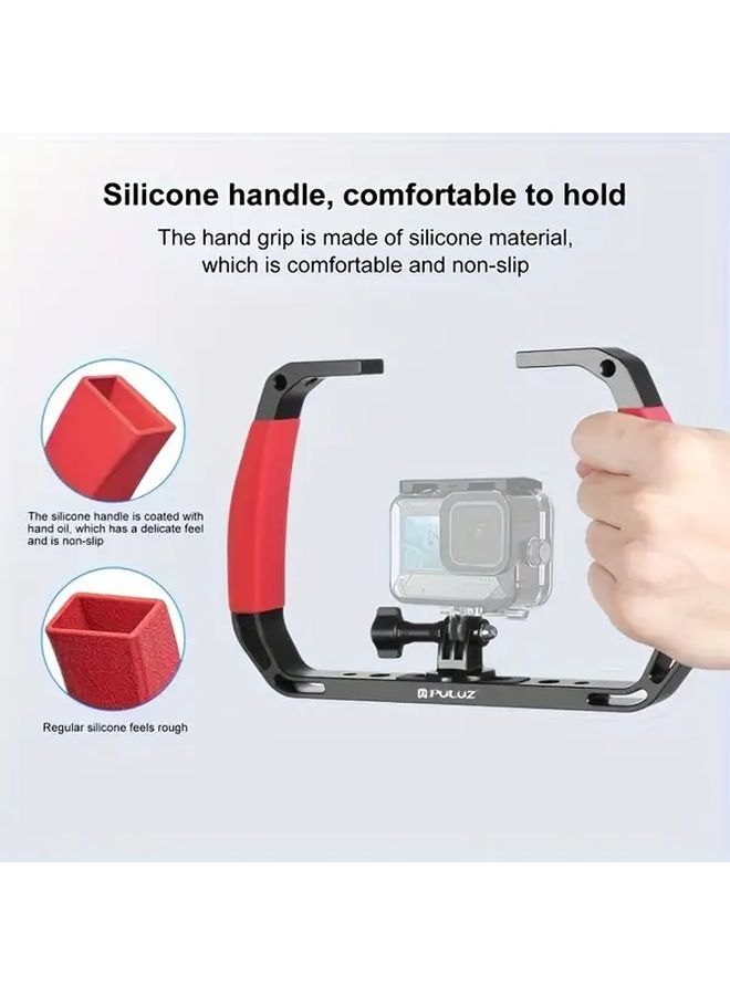 Dual Silicone Handle Aluminum Diving Rig Compatible with Action Cameras Blue Ergonomic Design For Underwater Photography Secure Mount Durable Construction - Image 3