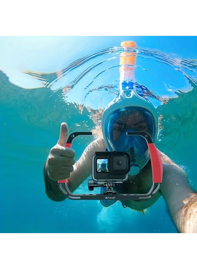 Dual Silicone Handle Aluminum Diving Rig Compatible with Action Cameras Blue Ergonomic Design For Underwater Photography Secure Mount Durable Construction - Image 4