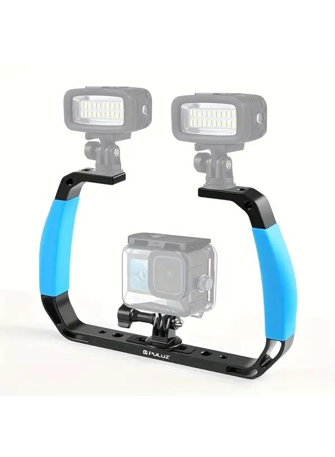 Dual Silicone Handle Aluminum Diving Rig Compatible with Action Cameras Blue Ergonomic Design For Underwater Photography Secure Mount Durable Construction - Image 1