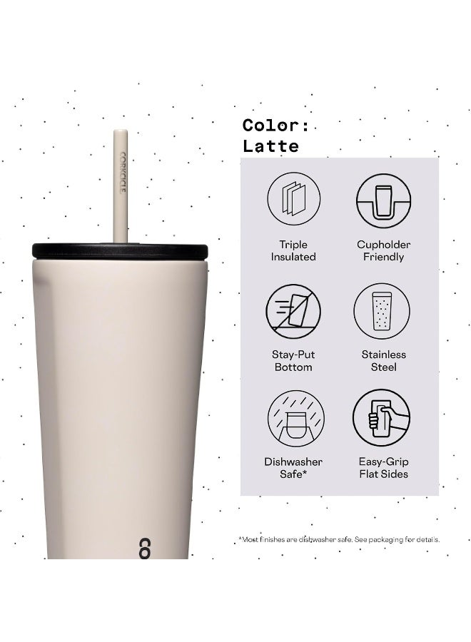 Corkcicle Cold Cup Insulated Tumbler with Lid and Straw, Latte, 24 oz – Reusable Water Bottle Keeps Beverages Cold for 12hrs, Hot 5hrs – Cupholder Friendly Tumbler, Lid for Flexible Sipping - Image 4