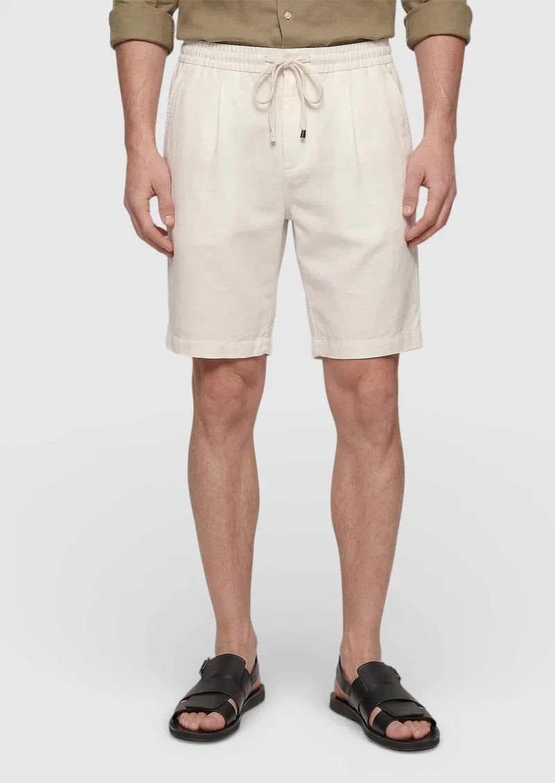 RAMSEY Ecru Weaving Jogging Fit Casual Linen Blended Bermuda