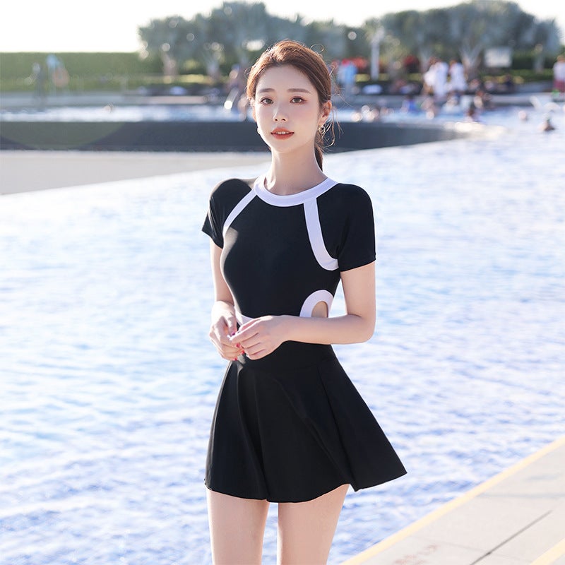 2024 New Slimming One-piece Swimsuit Black-skirt [detachable skirt]] 