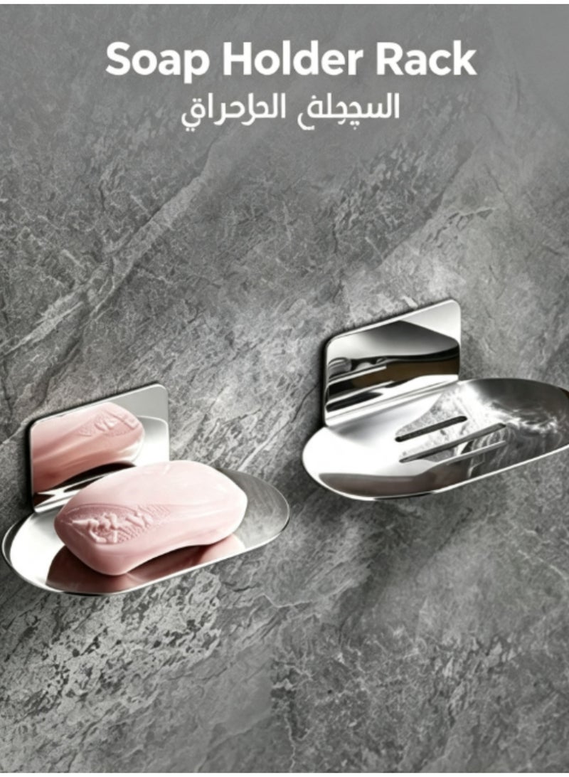 jaexest حاملات صابون للدش – أطباق صابون لاصقة كروم – حامل صابون ستانلس ستيل – حامل صابون بدون حفر لجدار الدش والحمام وحوض المطبخ – كروم فضي (قطعتان) - Image 1