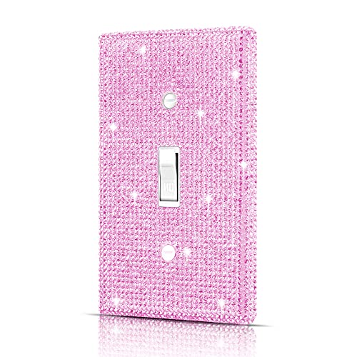 Dengduoduo Wall Plate Light Switch Cover, Standard Size 4.50" x 2.76", Dengduoduo Silver Pink Rhinestones Bling Decorative Wall Plate Light Switch Outlet Cover for Bedroom Accessories Home Decor - Image 1