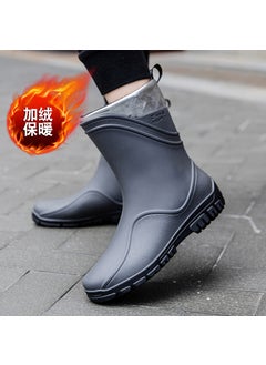 Generic Mens Fashion Waterproof Slip-Resistant Fishing Rain Boots G500-gray-Cotton 