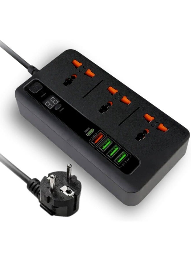 JAJEEK Universal Power Strip with Surge Protector, 6 Outlets, 3 USB Ports, 1 Type-C Port - Home, Office, Kitchen Extension Cord - Image 1