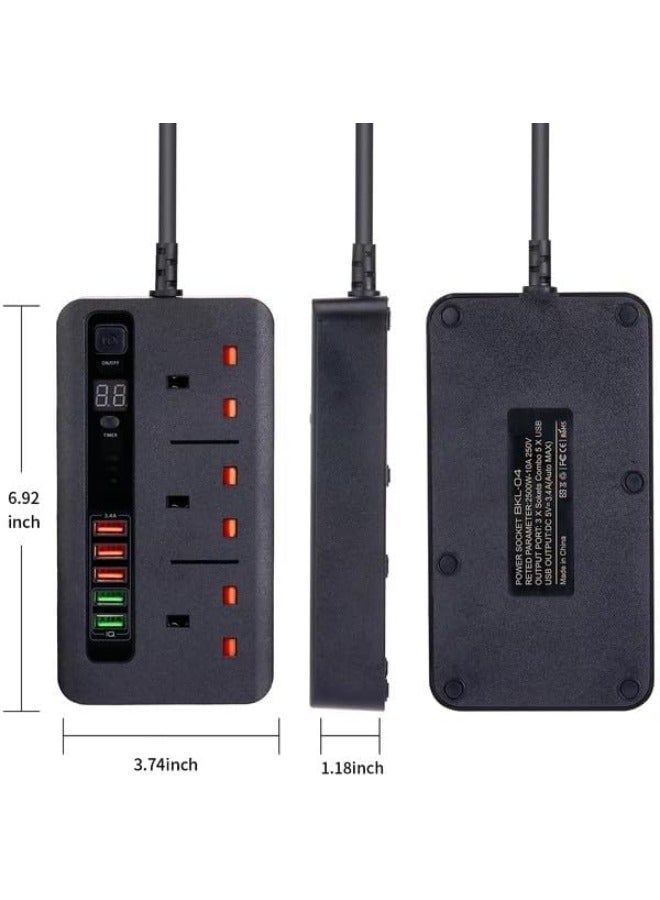 JAJEEK Universal Power Strip with Surge Protector, 6 Outlets, 3 USB Ports, 1 Type-C Port - Home, Office, Kitchen Extension Cord - Image 5