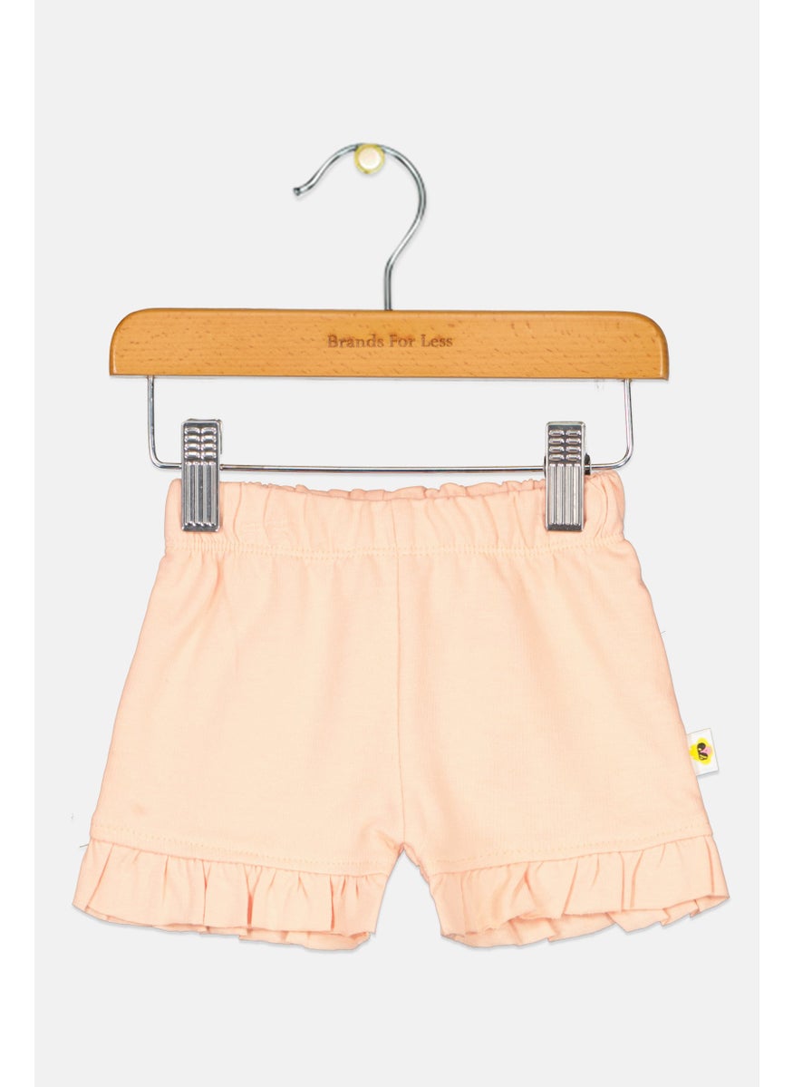 Cheekee Munkee - Toddlers Girl Plain Pull On Shorts, Light Orange - Image 1