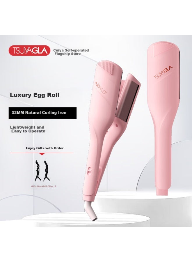 Tsuyagla Egg Roll Stick 32mm Water Ripple Large Wave Curling Iron Negative Ion Hair Straightener Luxury Style Girls Valentine's Day Gift T502 Pink - Image 5