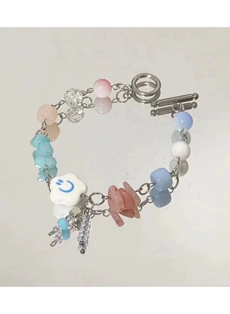 Goolsky سوار خرز أزرق غائم - مجوهرات كاواي مصنوعة يدويًا للفتيات، أسلوب حلو وحالم - Image 1